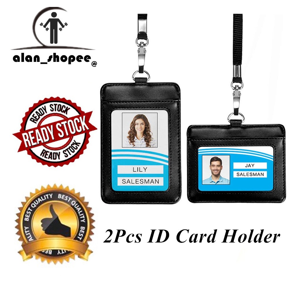 Set 2 Túi Da PU Đựng Thẻ ID + 2 Dây Đeo Cổ Có Thể Tháo Rời Tiện Dụng Cho Văn Phòng / Trường Học