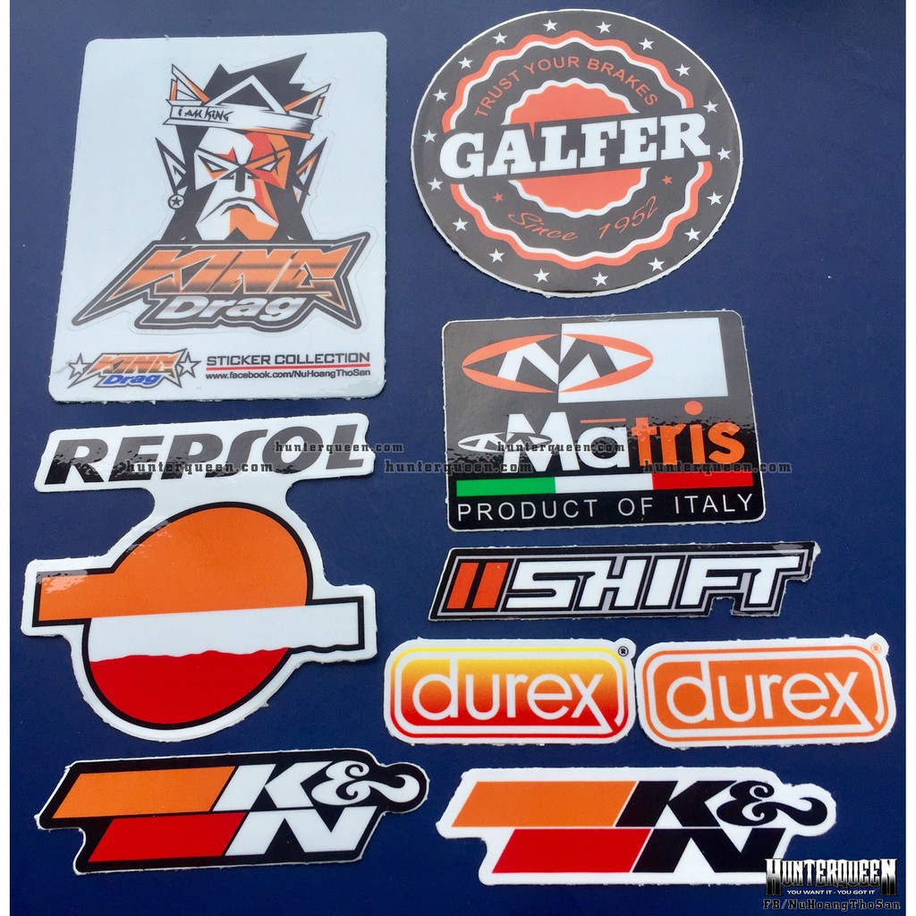 Bộ 9 logo cam, decal dán xe máy, nón bảo hiểm... Sticker chống nước, bền màu. Hình dán đẹp