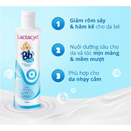 Sữa tắm gội trẻ em giảm rôm sảy và hăm kẽ Lactacyd Bb 60ml