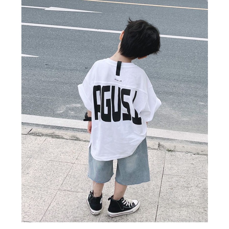 Áo Thun Cotton Trơn Tay Ngắn Cổ Tròn In Họa Tiết Hoạt Hình Phong Cách Hàn Quốc Cho Bé Trai