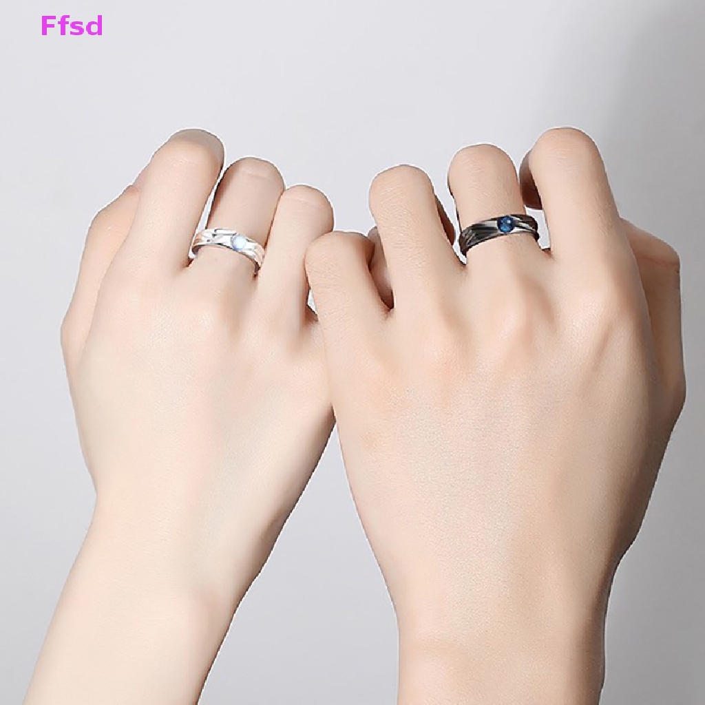 {Ffsd} Nhẫn Cặp Dạng Hở Đính Đá Mặt Trăng Và Ác Quỷ Màu Trắng Đen Phong Cách retro Cho Cặp Đôi Học Sinh * Bán Chạy