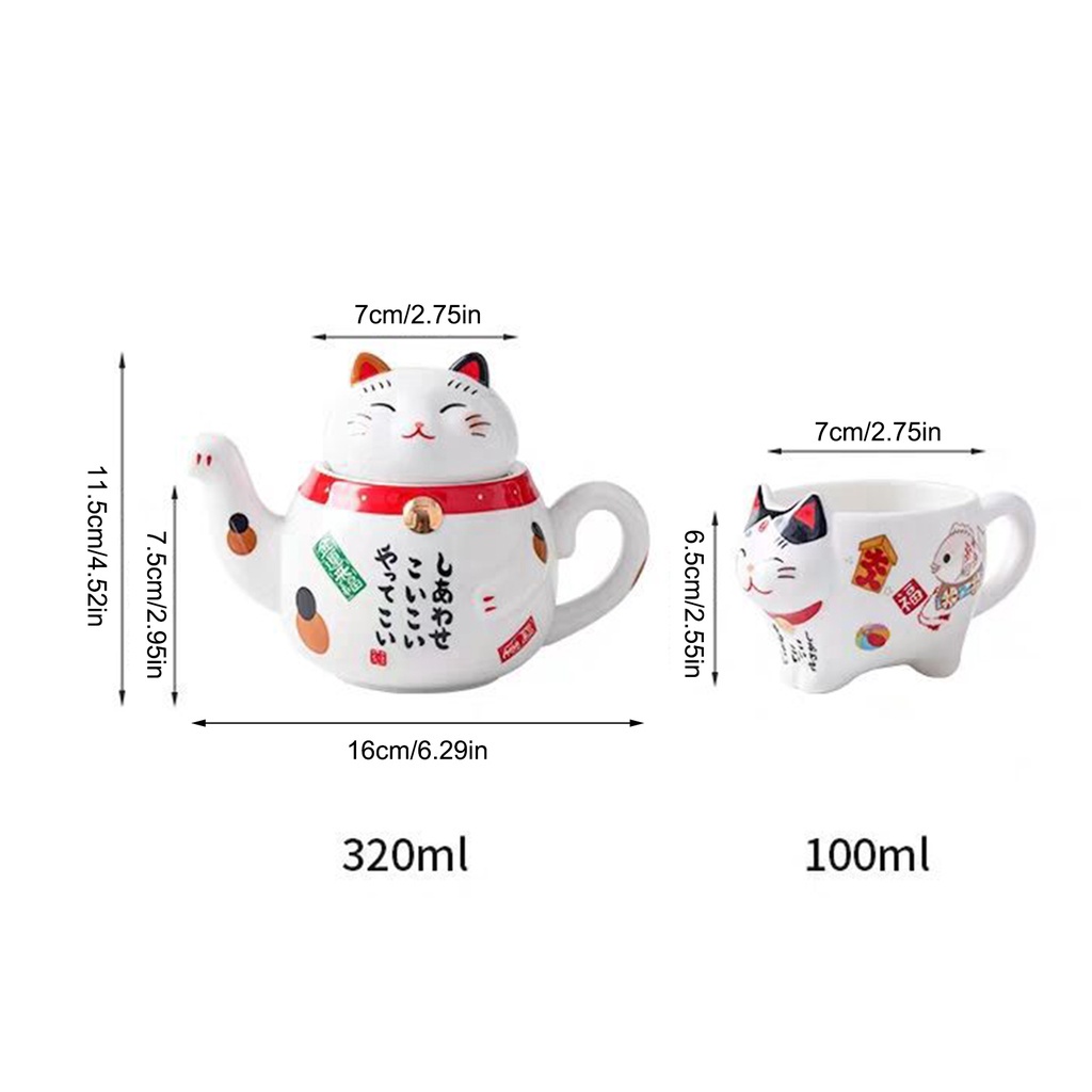 Ấm trà bằng gốm sứ hình mèo neko đáng yêu 320ml