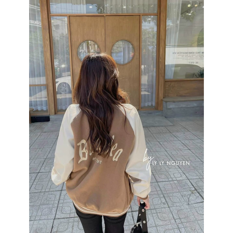 Áo khoác Bomber Tay Da, Áo bóng chày, áo khoác da dáng rộng Hàng Quảng Châu Cao Cấp