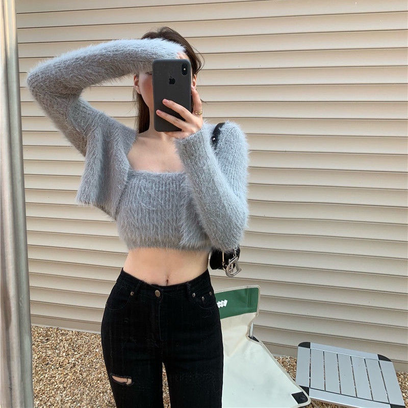 Bộ Áo Sweater Dài Tay + Chân Váy Mỏng Thời Trang Mùa Thu 2020 Cho Nữ