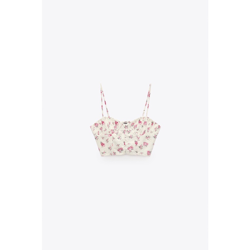 Áo crotop Zara hoa thêu đục lỗ xinh xắn size XS, S
