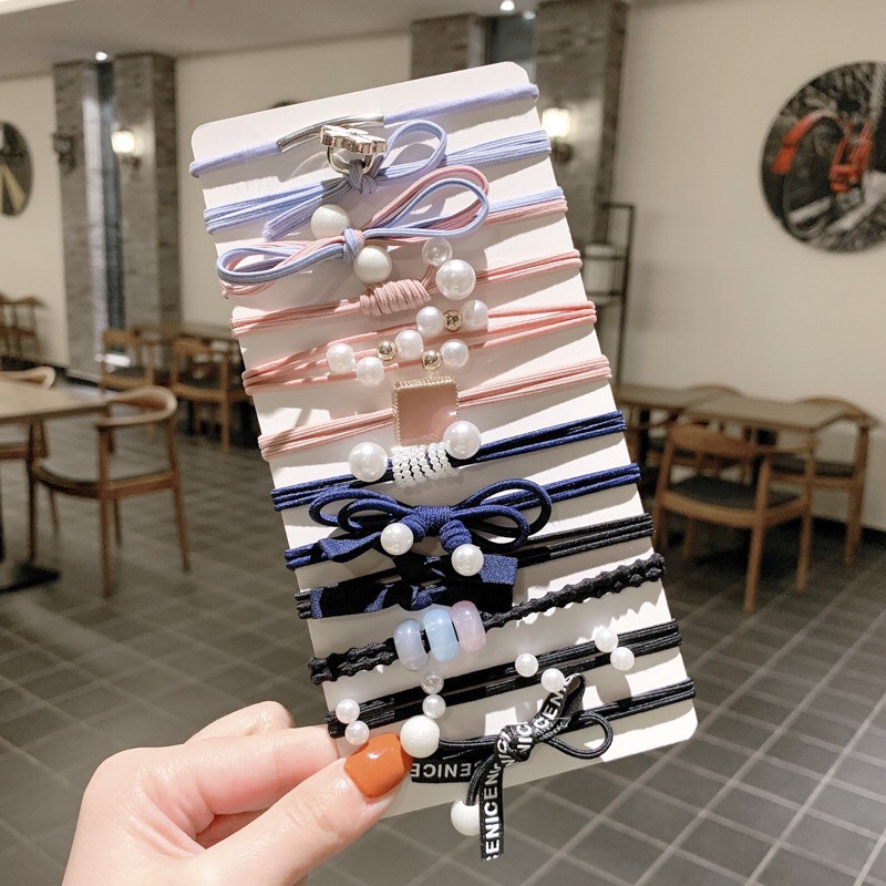 Hộp cột tóc 25 chi tiết, buộc tóc thời trang đính ngọc trai