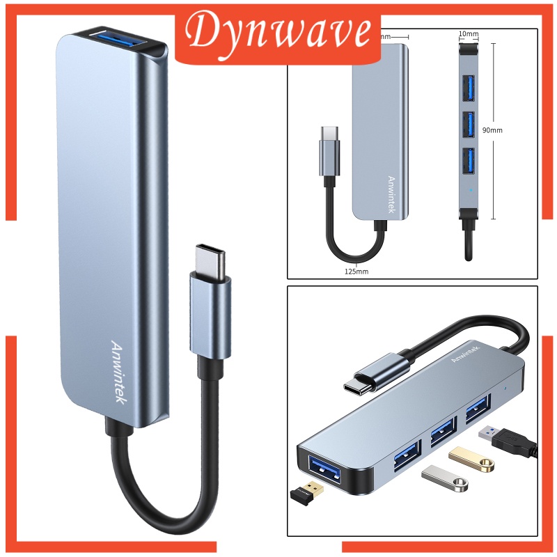 [DYNWAVE] USB-C Type C to USB 3.0 USB 2.0 4 Port Hub Adapter Splitter Expansion Silver