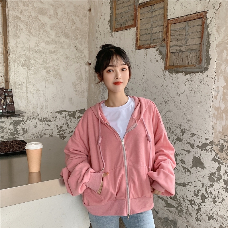 Áo Hoodie Croptop Dài Tay Phối Khóa Kéo Xinh Xắn Dành Cho Nữ