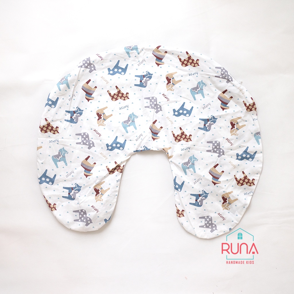 Vỏ gối hỗ trợ cho bé bú Runa Kids chất liệu cotton Hàn 100% thoáng mát an toàn cho bé (vỏ gối + gối chống bẹp nhỏ)