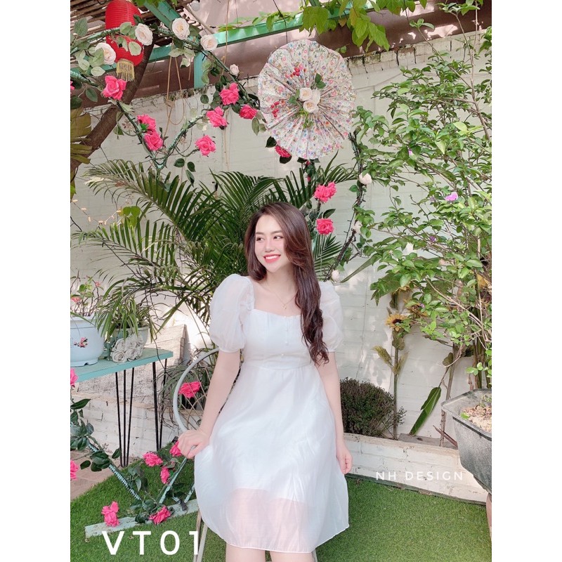 [ VT01 ] VÁY TK CỔ VUÔNG TAY BỒNG KHUY NG