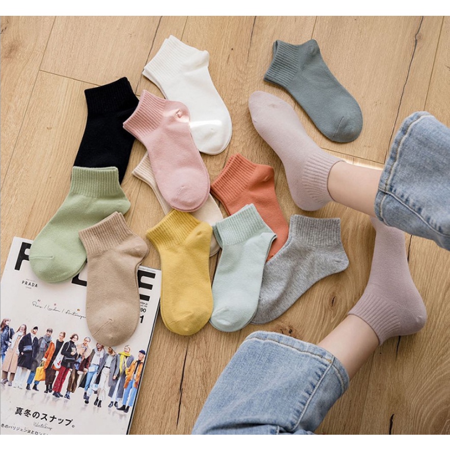 Vớ cotton mỏng cổ thấp màu trơn phong cách Nhật Bản 2022 thời trang cho nữ