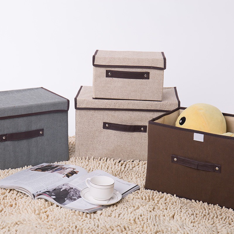 Combo 2 hộp túi vải đựng đồ thùng đựng quần áo đồ lót đồ chơi đa năng bằng vải cứng,có nắp không cần tủ