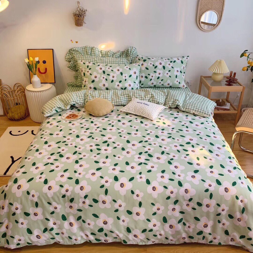 Bộ Chăn ga gối cotton poly Emmidecor - mẫu hoa hàn quốc 2020