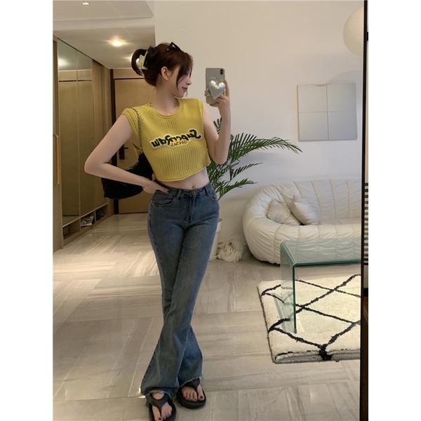 Áo ba lỗ đan mùa hè thêu chữ SupcrRdiu