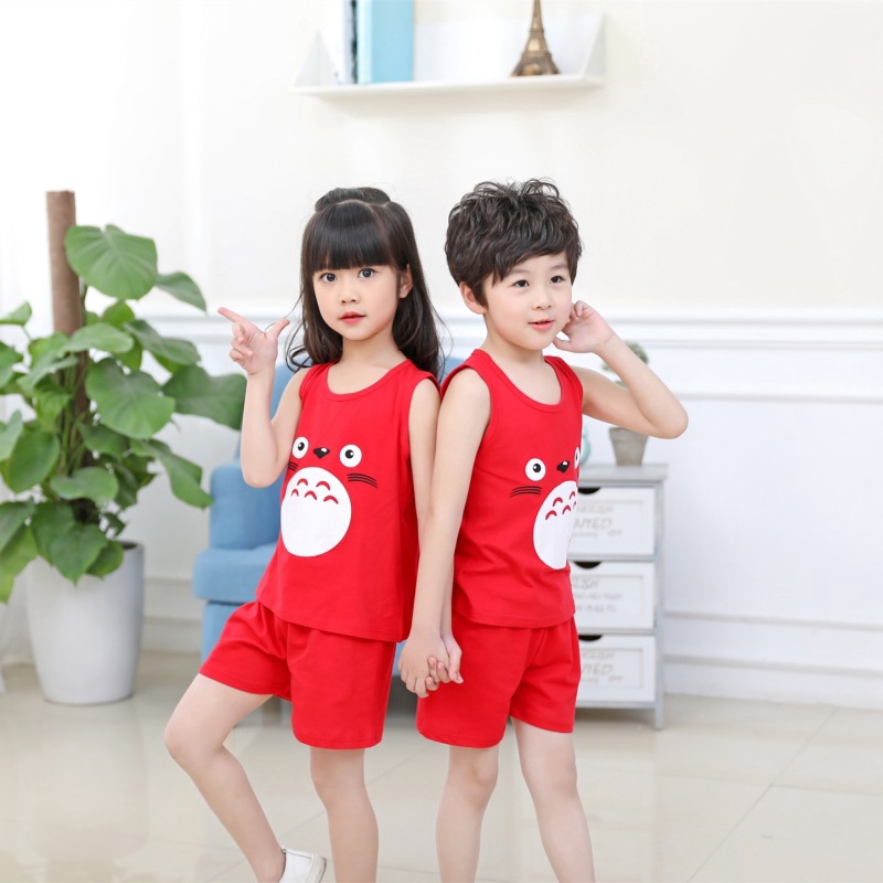 Set Áo Sát Nách + Quần Short Chất Liệu Cotton Thoáng Khí Thấm Hút Mồ Hôi Thiết Kế Dễ Thương