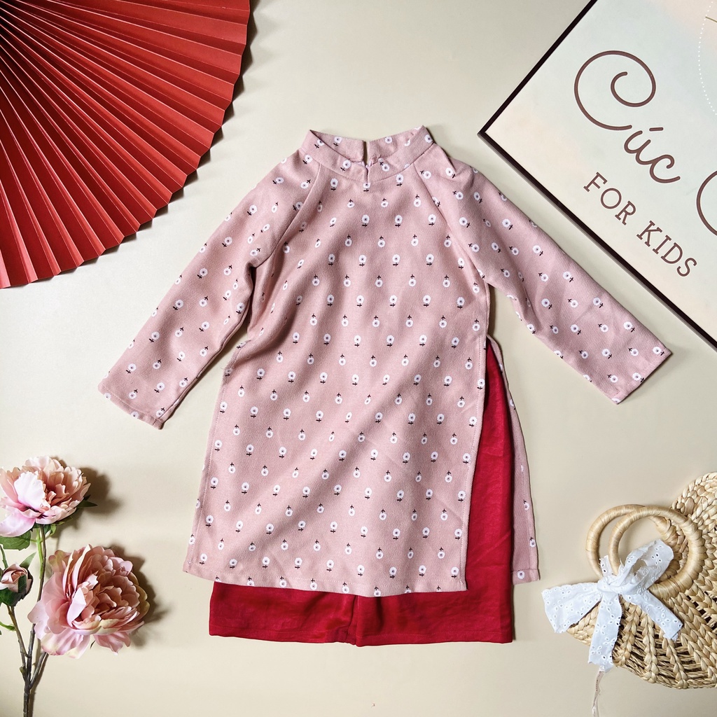 Áo dài cách tân hoa nhí tặng kèm mấn cho bé xinh xắn dễ thương áo dài cho bé