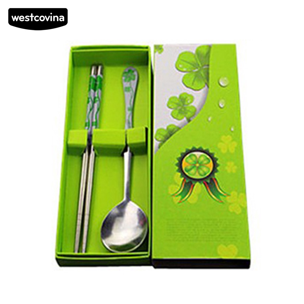 Set 2 muỗng đũa thép không gỉ cán sứ độc đáo