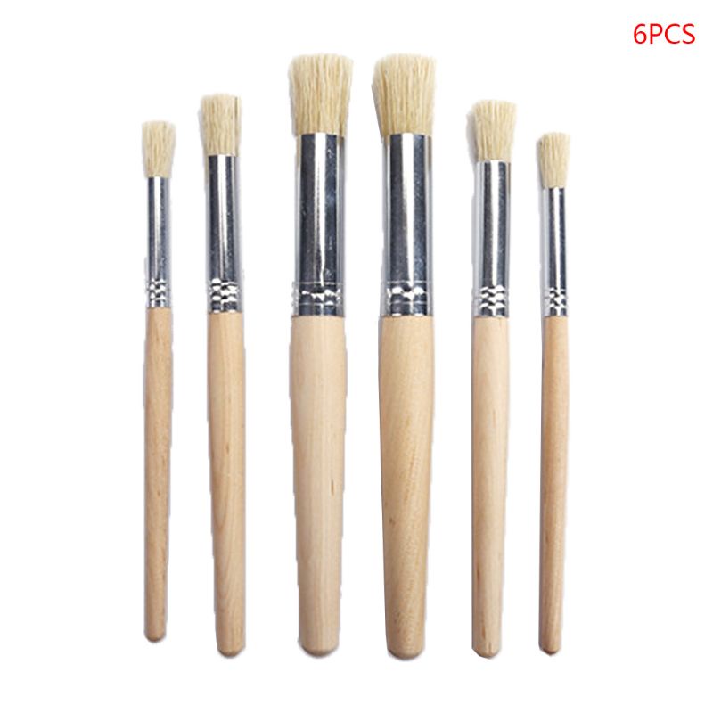 Set 6 Cọ Vẽ Màu Nước Có Tay Cầm Bằng Gỗ Tiện Lợi Dành Cho Bé