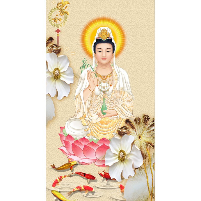 Tranh đính đá toàn bộ Phật Quan Âm  đá tròn