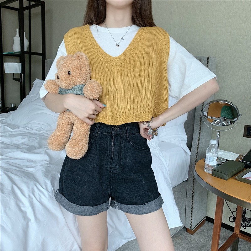 [CÓ SẴN HÀNG QC] Áo ghile ghi lê len croptop ngắn màu trơn mùa thua đông