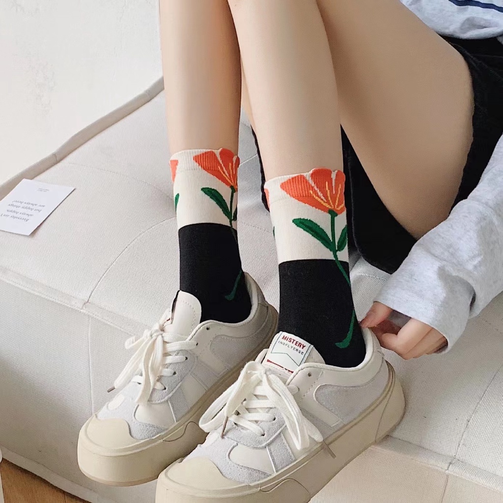 Vớ Lửng Họa Tiết Hoa Ba Chiều Phong Cách Nhật Bản Mới Dành Cho Nữ