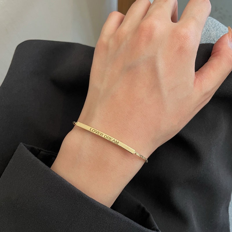 Lắc tay nữ titan dây rút vòng tay nữ gold bar khắc chữ Love Dream xinh xắn phụ kiện trang sức Cloe Accessories 3263