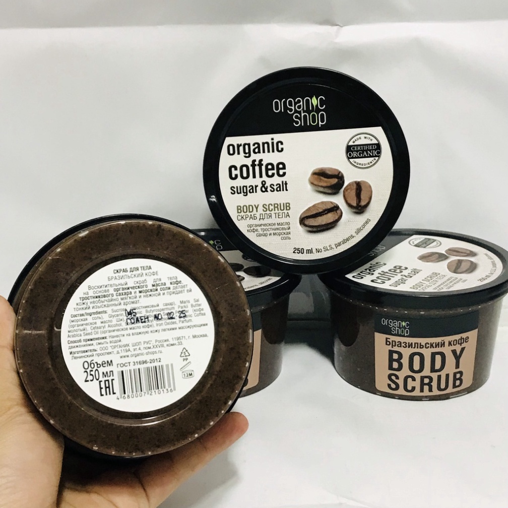 Hũ Tẩy Da Chết Toàn Thân Organic Coffe &amp; Sugar Body Scrub 250ml