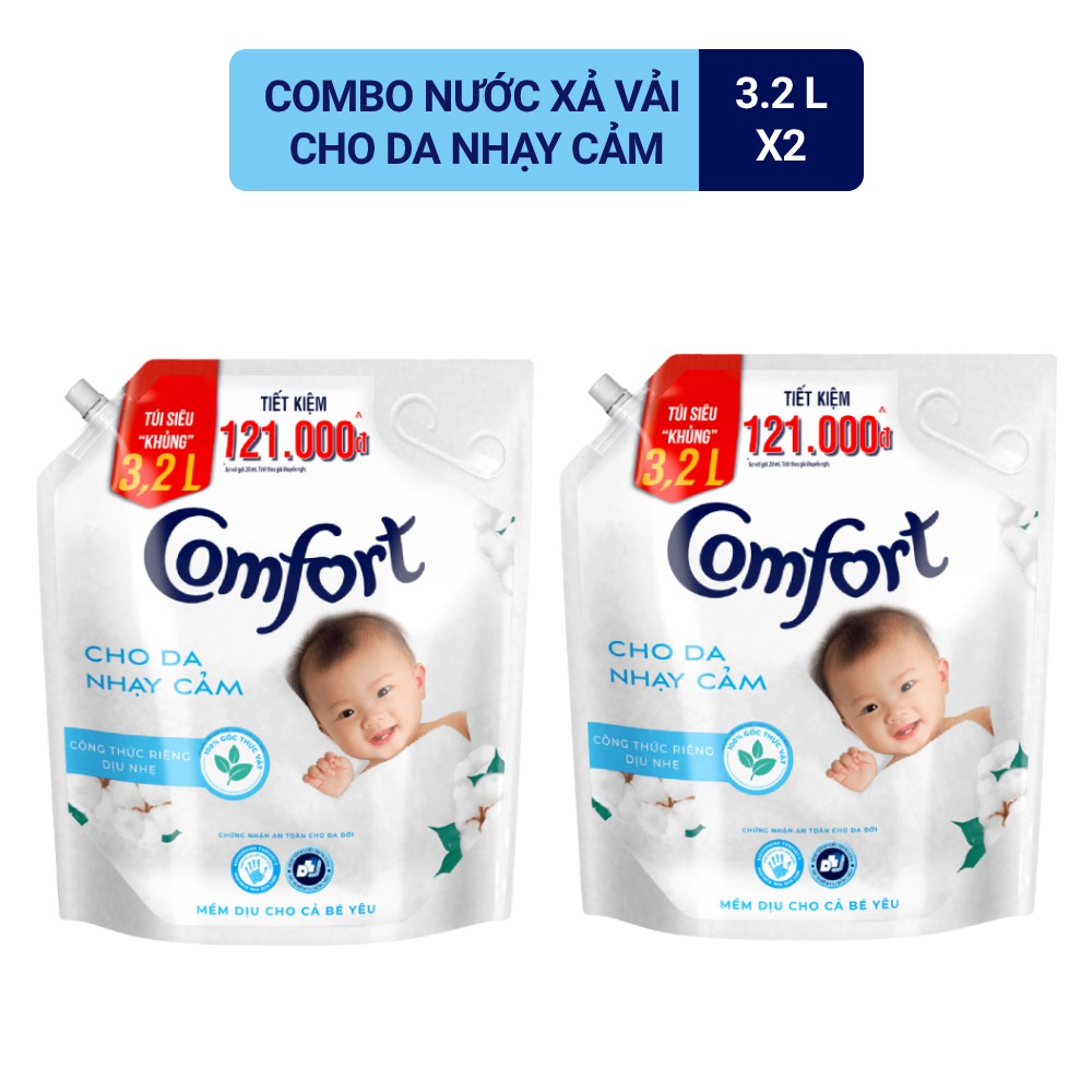 [Mã FMCGMALL - 8% đơn 250K] Combo 2 Nước xả vải Comfort Cho Da Nhạy Cảm Túi 3.2L/túi