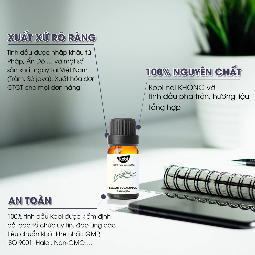 Tinh dầu Bạch đàn chanh Kobi Lemon eucalyptus essential oil giúp mang lại cảm giác tươi mới, kháng khuẩn hiệu quả -10ml