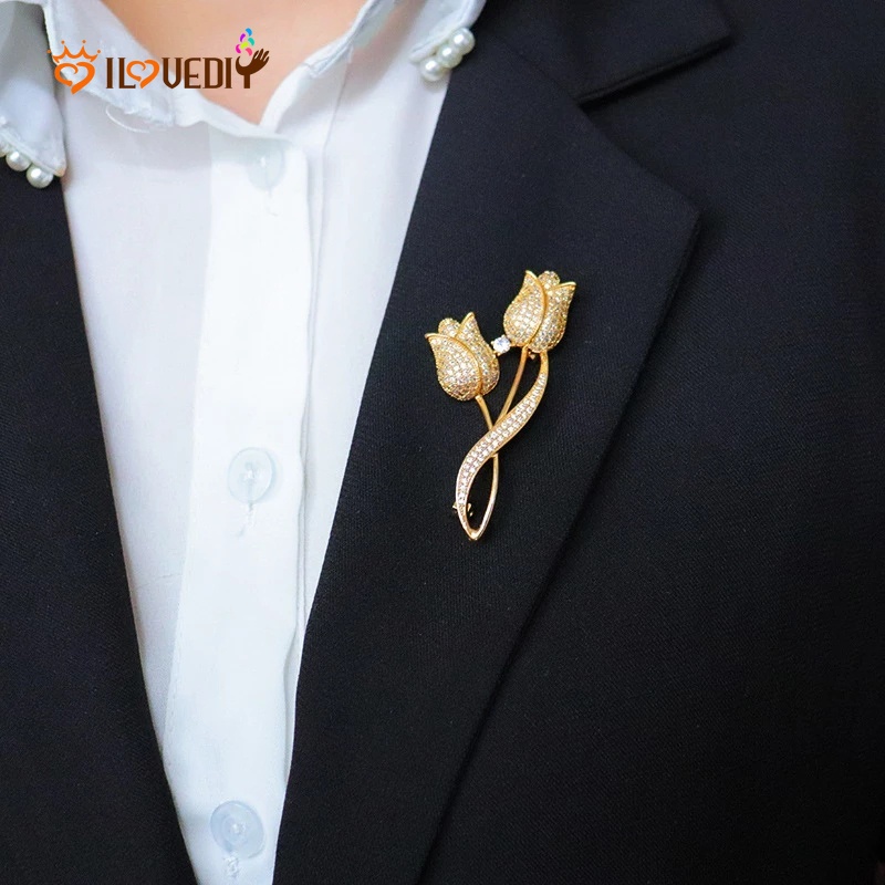 Ghim Cài Áo Hình Hoa Tulip Đính Ngọc Trai / Kim Loại Trang Nhã Thời Trang Cho Nữ