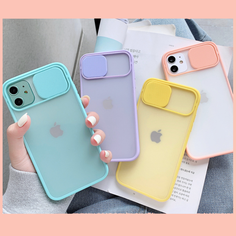 Ốp điện Thoại TPU Nhám Viền Màu Kẹo Có Thanh Trượt Bảo Vệ Camera Cho IPhone 12 11 Pro Max X Xs Max XR 8 7 Plus SE 2020