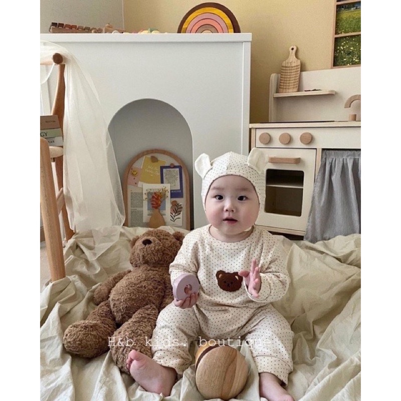 Sleepsuit body liền thân kèm nón gấu cho bé