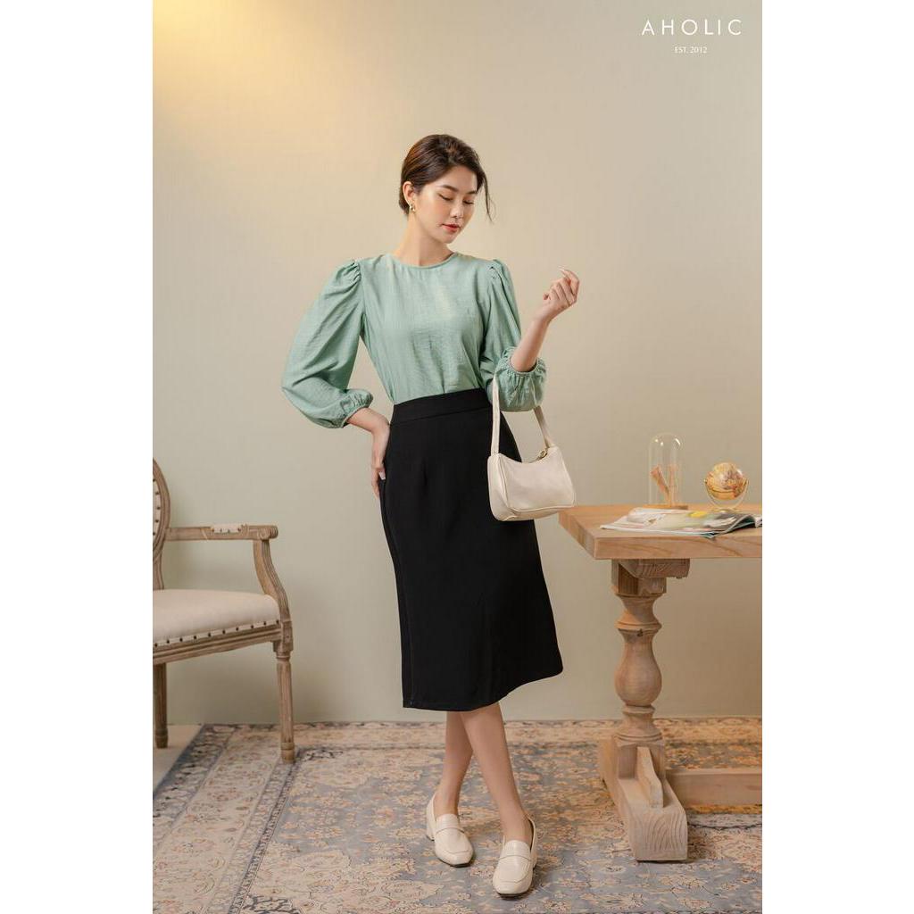 Áo kiểu sơ mi chất thô đũi rút nơ 3 màu Aholic A2874