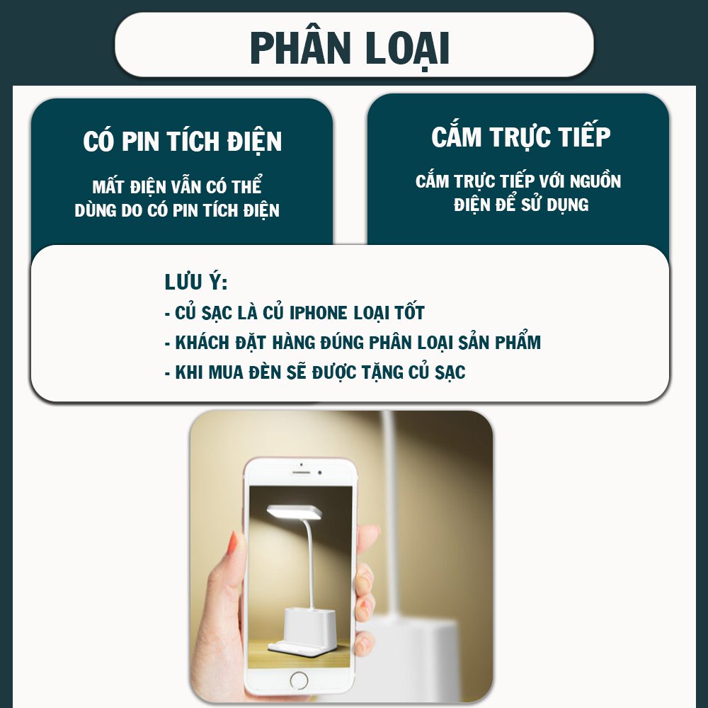 Đèn Bàn, Đèn Để Bàn Học Chống Cận Tích Điện THTOFFICIAL - 3 Chế Độ Ánh Sáng Tự Nhiên - Có Ngăn Để Bút - Bật Tắt Cảm Ứng