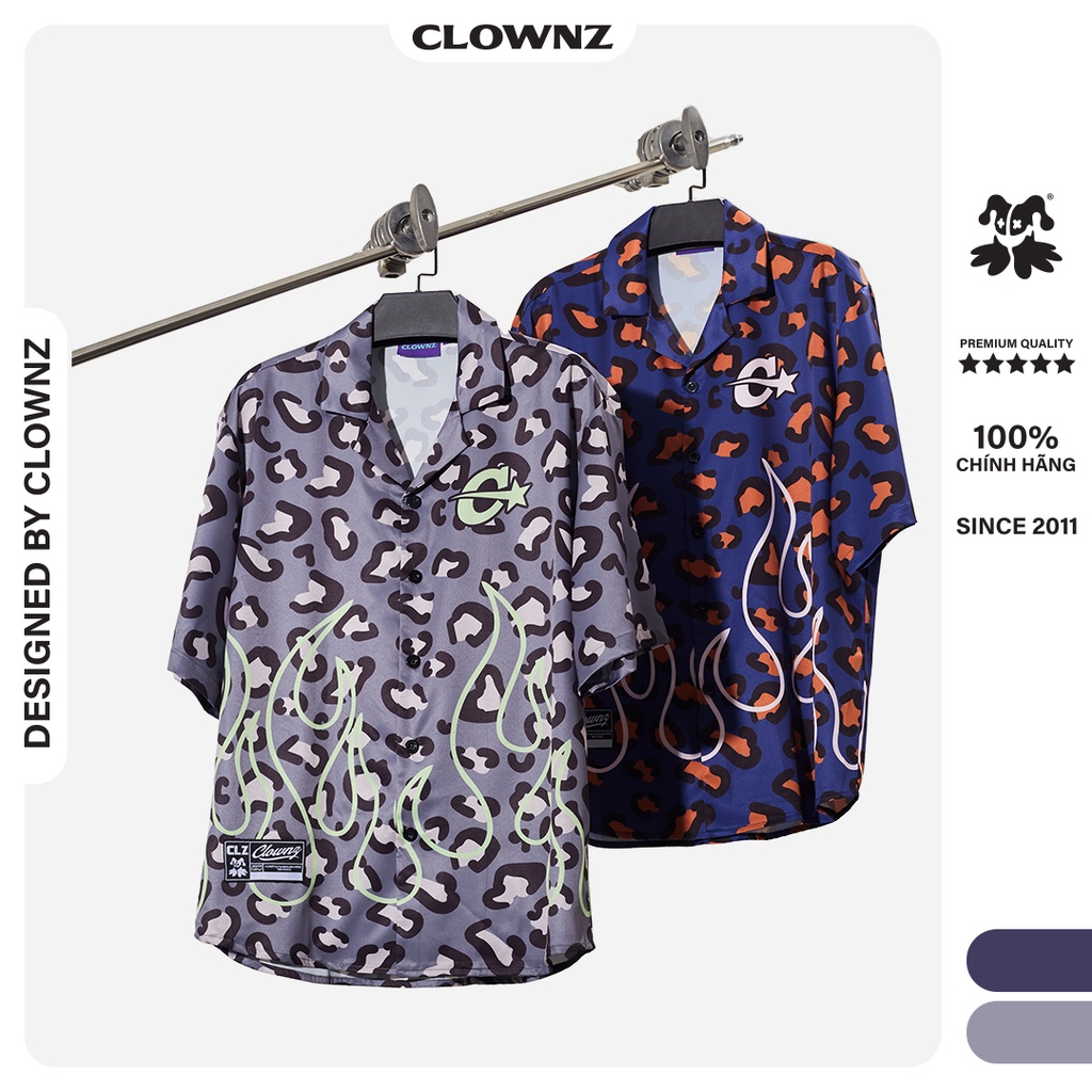 Áo sơ mi ngắn tay local brand Clownz Leopard Flame họa tiết da báo unisex nam nữ form rộng
