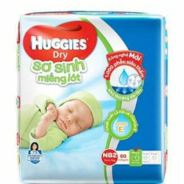 Miếng lót sơ sinh Huggies Newborn 1- 100miếng, NB2 - 60 miếng