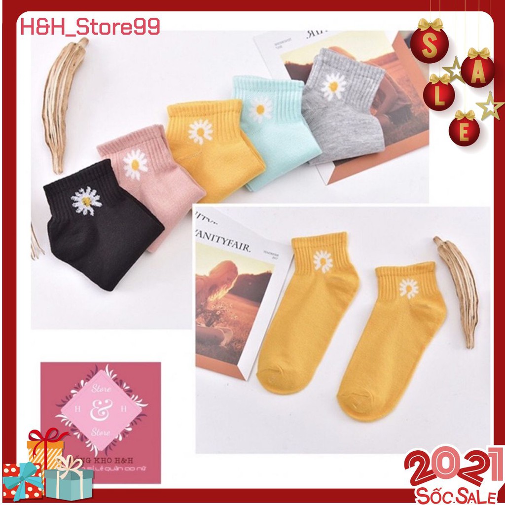 Combo 10 đôi tất HOA CÚC, vớ hoa cúc cao cổ nam nữ hot hit kèm túi đựng