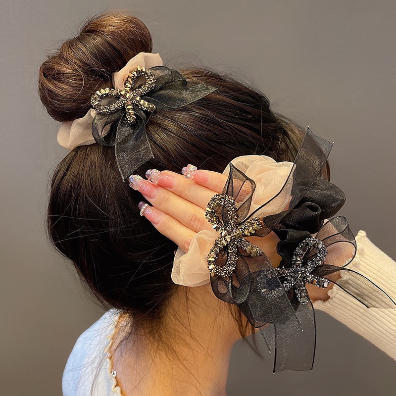 Phụ Kiện Buộc Tóc Hình Nơ Màu Hồng Đen Đơn Giản Thời Trang Phong Cách Hàn Quốc