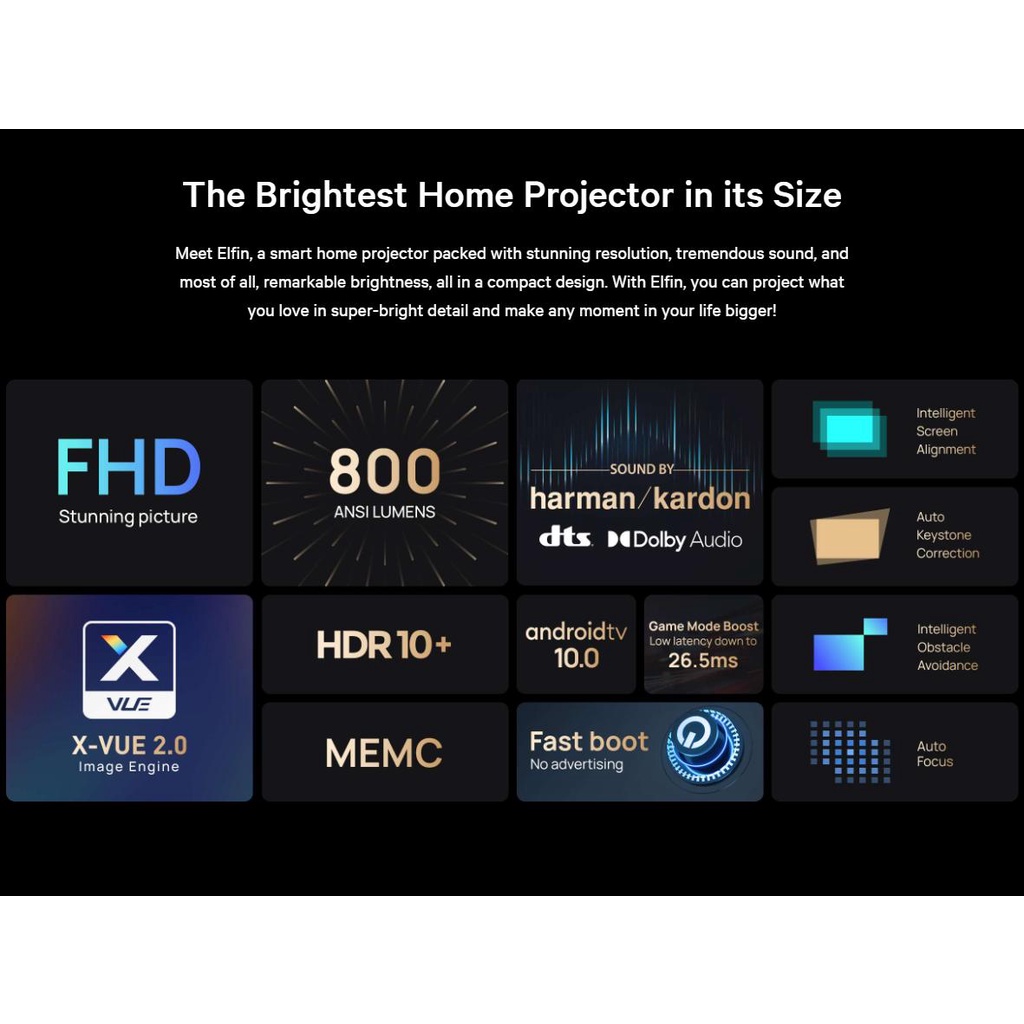 Máy chiếu thông minh XGIMI Elfin  | FHD | 800 Lument | Android TV10 | Chính hãng BH 12 tháng