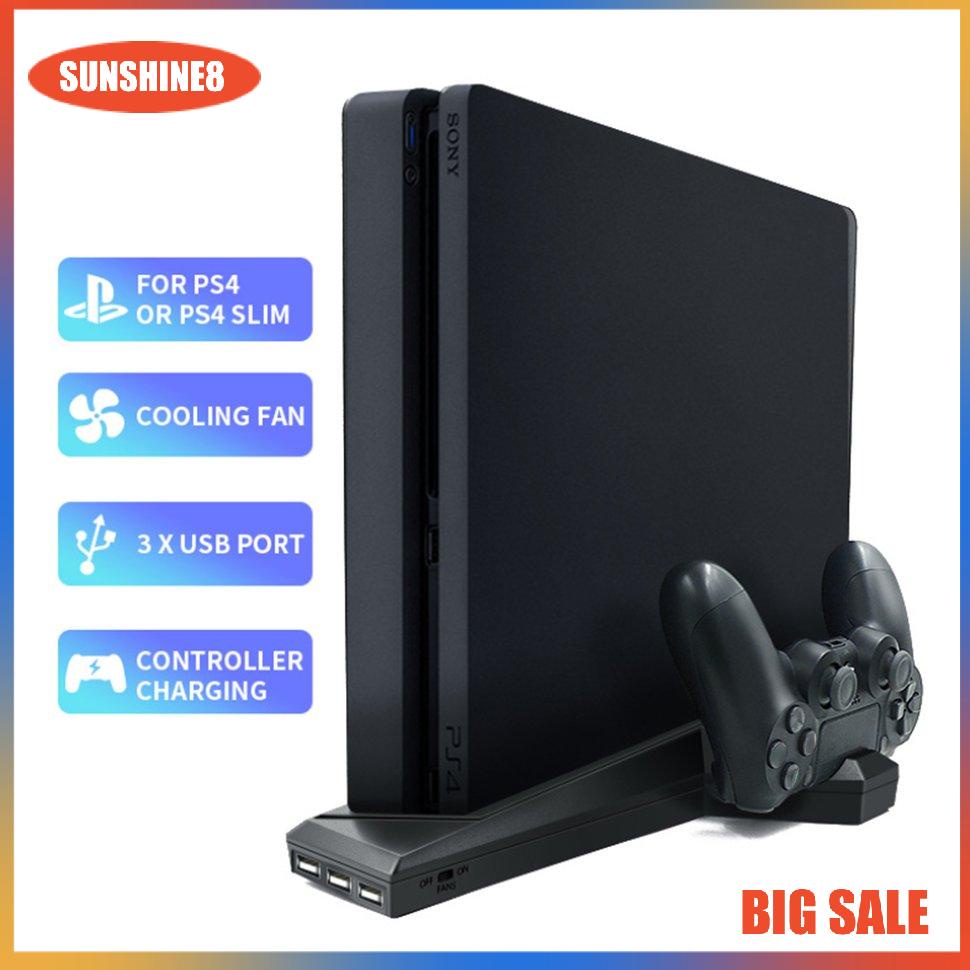 【SUN】For PS4/PS4 Slim Vertical Stand With Cooling Fan Dual Controller Charger
