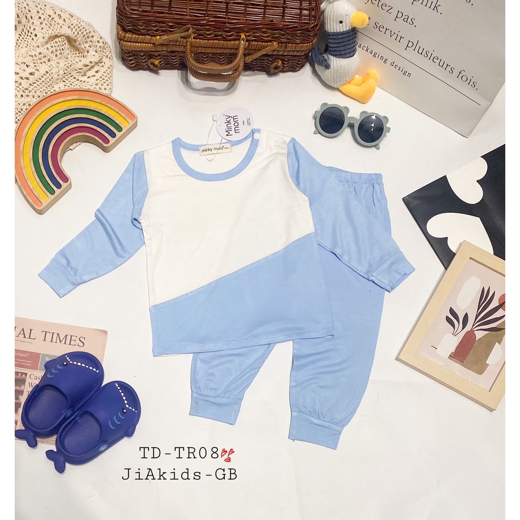 [SALE] Bộ Quần Áo Bé Gái, Bé Trai Minky Mom Hoạ Tiết Phối Trắng, Bộ Dài Tay Thun Lạnh Cho Bé Mặc Nhà MKMTD2227
