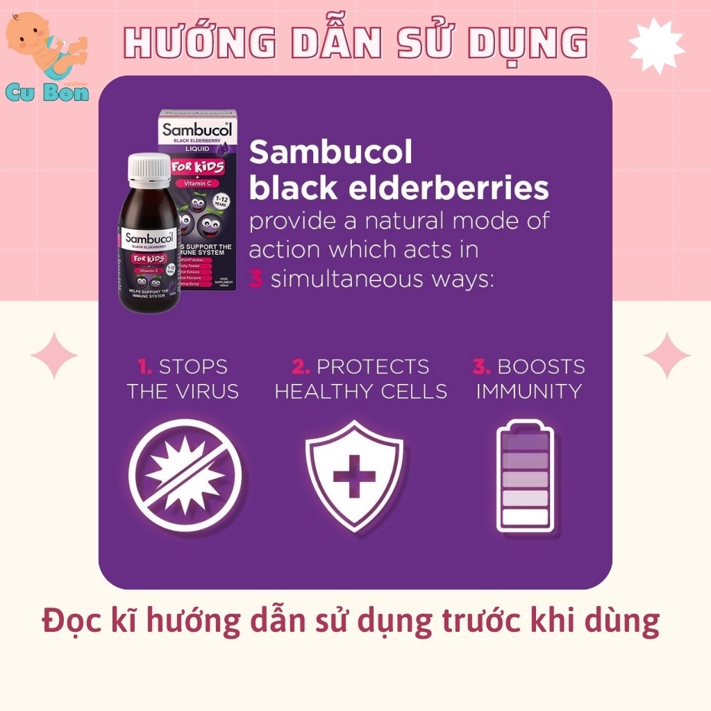 Siro Sambucol Tăng Sức Đề Kháng Cho Bé Trên 1 Tuổi của Anh 120ml giàu Vitamin C và kẽm giúp tăng đề kháng hiệu quả