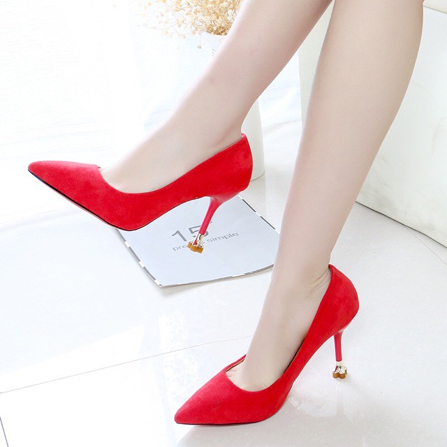 Giày cao gót da lộn cao 5 phân đế trái tim