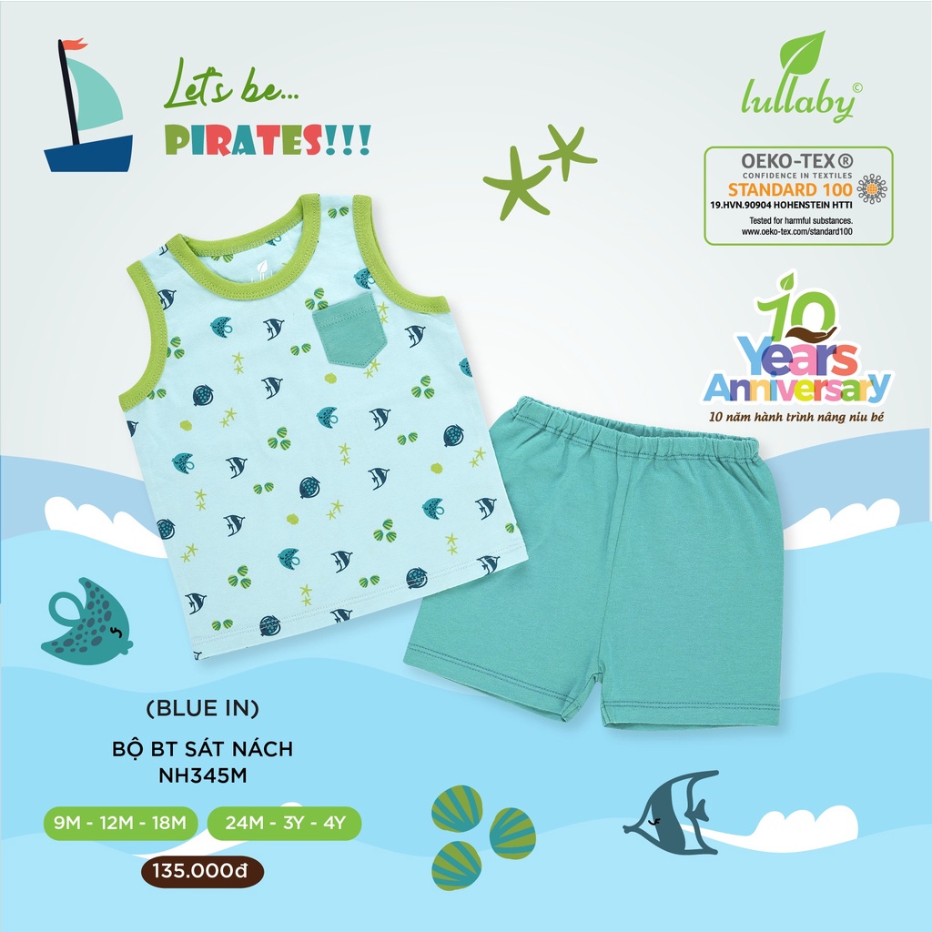 Bộ BT sát nách Lullaby bộ ba lỗ cho bé trai chính hãng cao cấp
