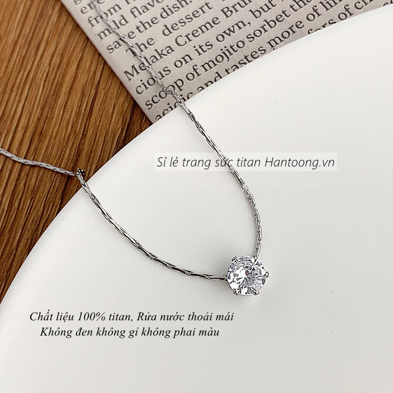 Vòng cổ nữ mạ bạc bằng chất liệu titan không gỉ đính đá đơn giản phong cách ins hàn quốc