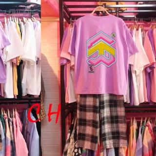  Sét áo phông tay lỡ 5theway vàng hồng quần kẻ ống rộng