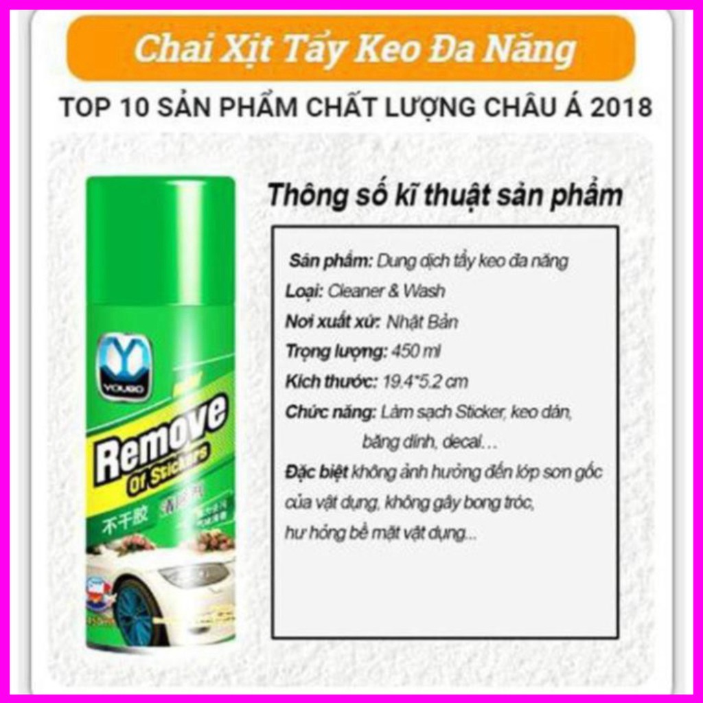 Chai Xịt Tẩy Keo, Nhưa Đường, Băng Dính, Vết Bám Khó Rửa Trên Xe Máy, Ô Tô Remove of sticker 450ml - GiaDụng1994