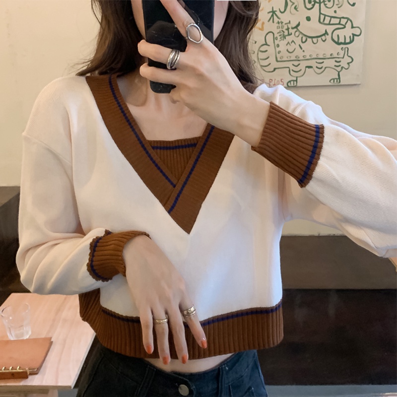 Áo len coptop nữ màu xanh đen ghi trắng cổ V dáng rộng phong cách thời trang Hàn Quốc loại 1 đủ size thanh lịch