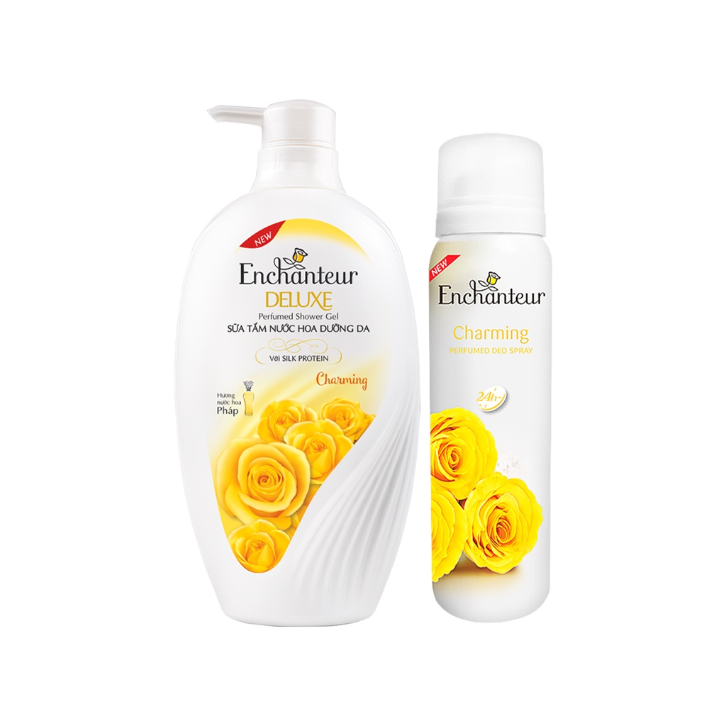 Combo Sữa Tắm Nước Hoa Dưỡng Da Enchanteur Charming 650G + Xịt Khử Mùi Hương Nước Hoa Enchanteur Charming 150ml