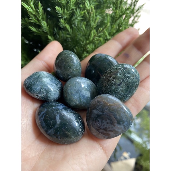 Đá Moss Agate dạng viên nhỏ mài bóng, Tumble đá Băng Ngọc Thuỷ Tảo, Đá Năng lượng